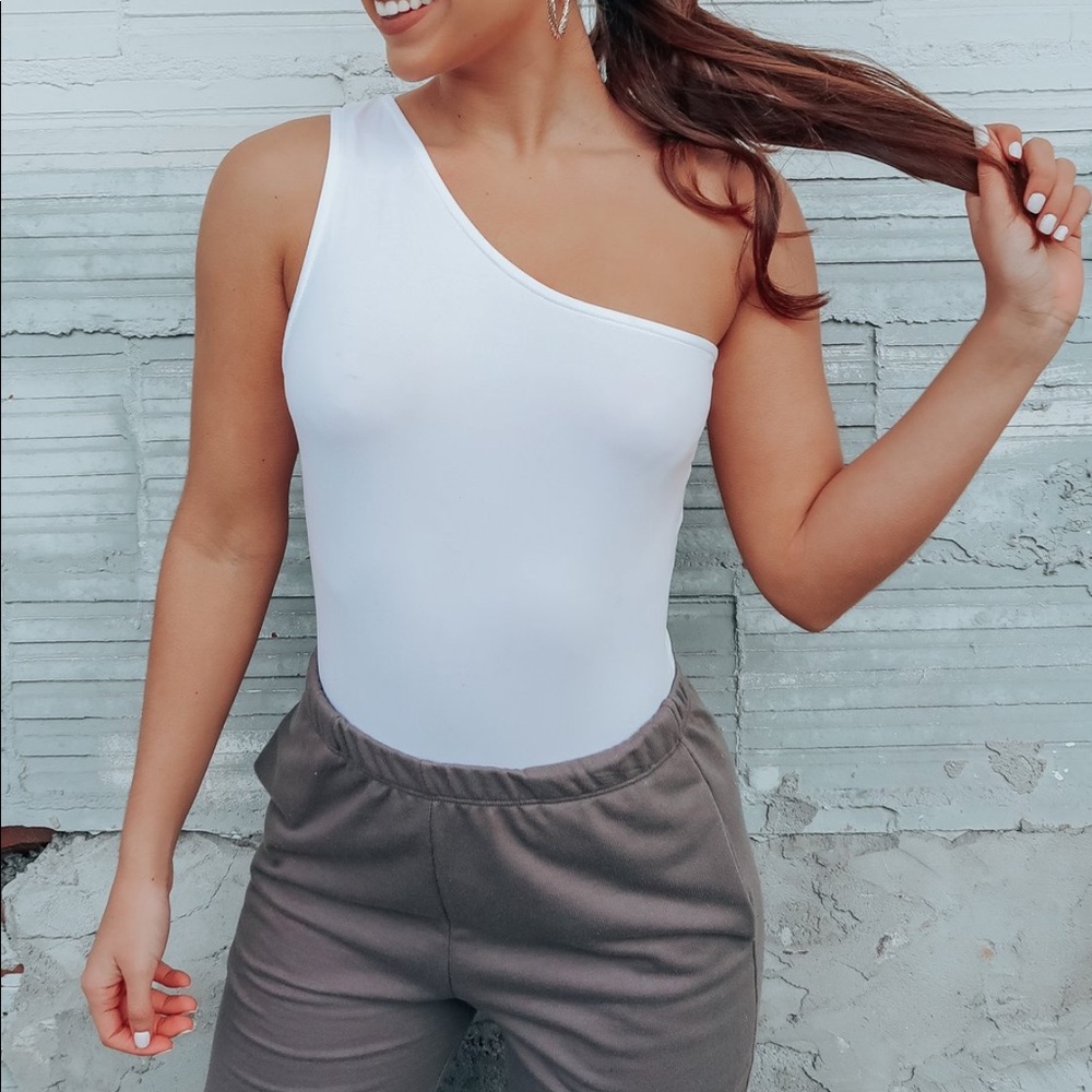 One Shoulder White Bodysuit